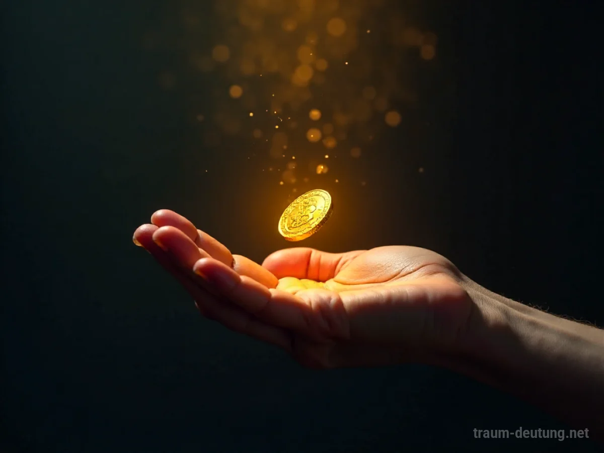 Hand fängt eine goldene Münze im Traum