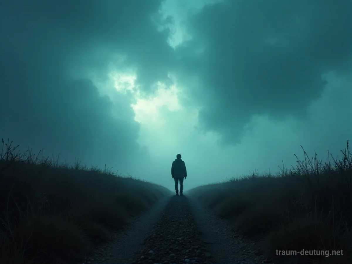 Silhouette einer Person unter drückenden, unsichtbaren Wolken