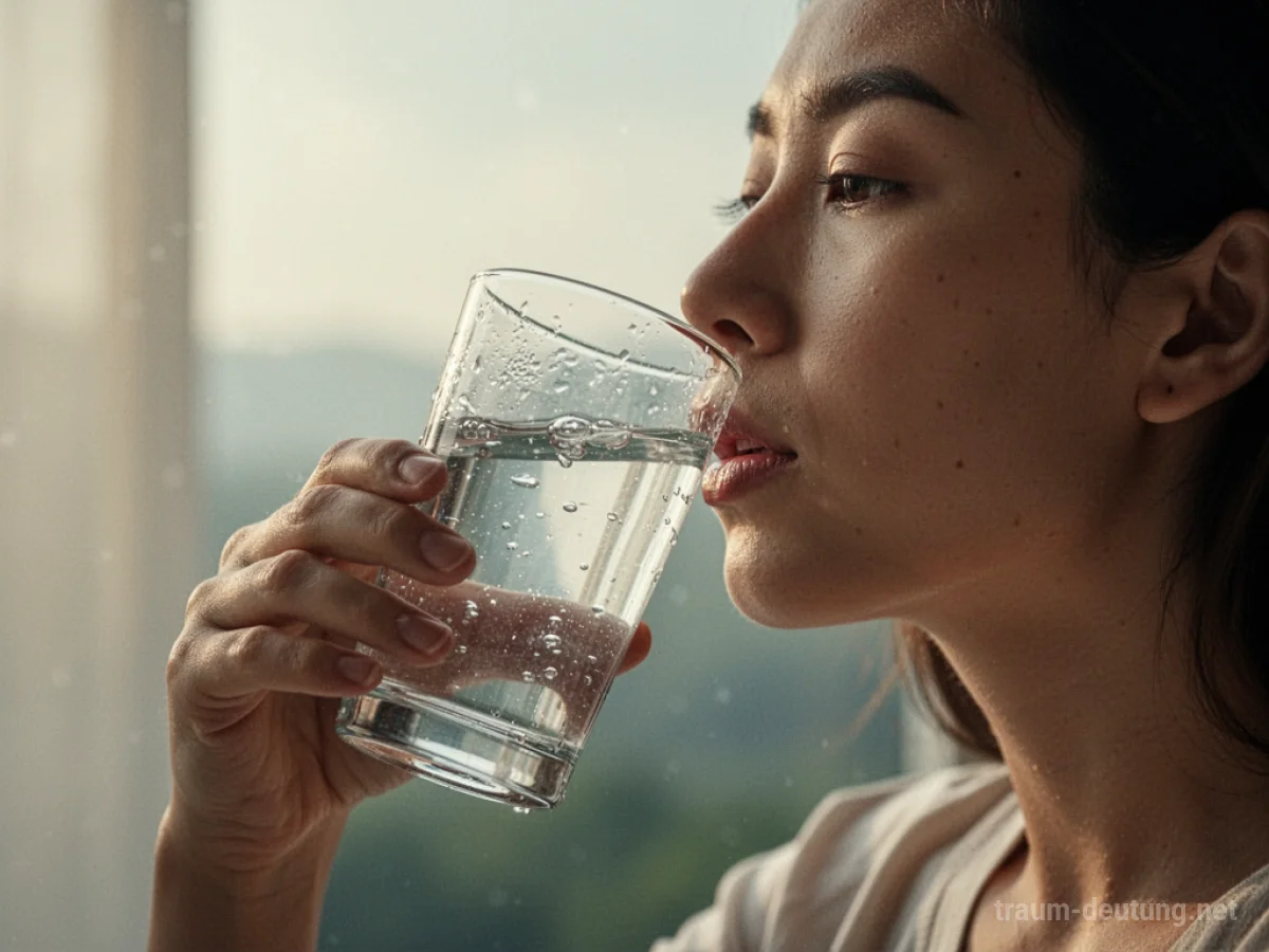 Glas Wasser wird zum Mund geführt, eine Person trinkt