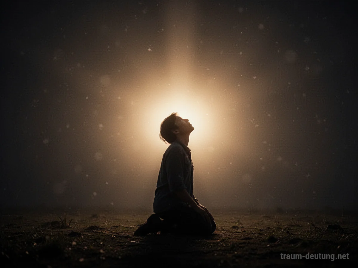 Silhouette einer Person, die zu einem Licht im Himmel spricht