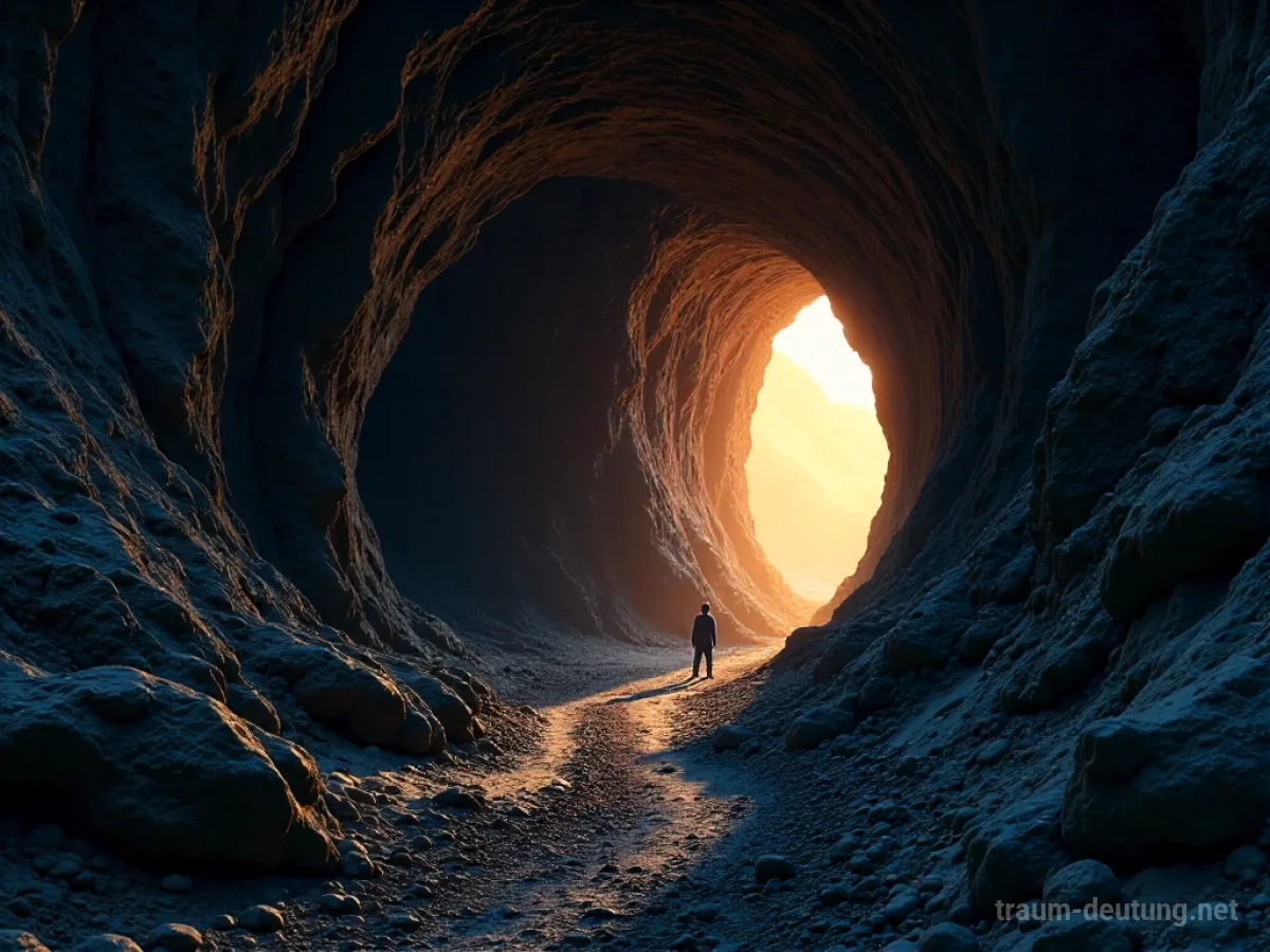 Ein dunkler Höhleneingang, aus dem helles Licht dringt.
