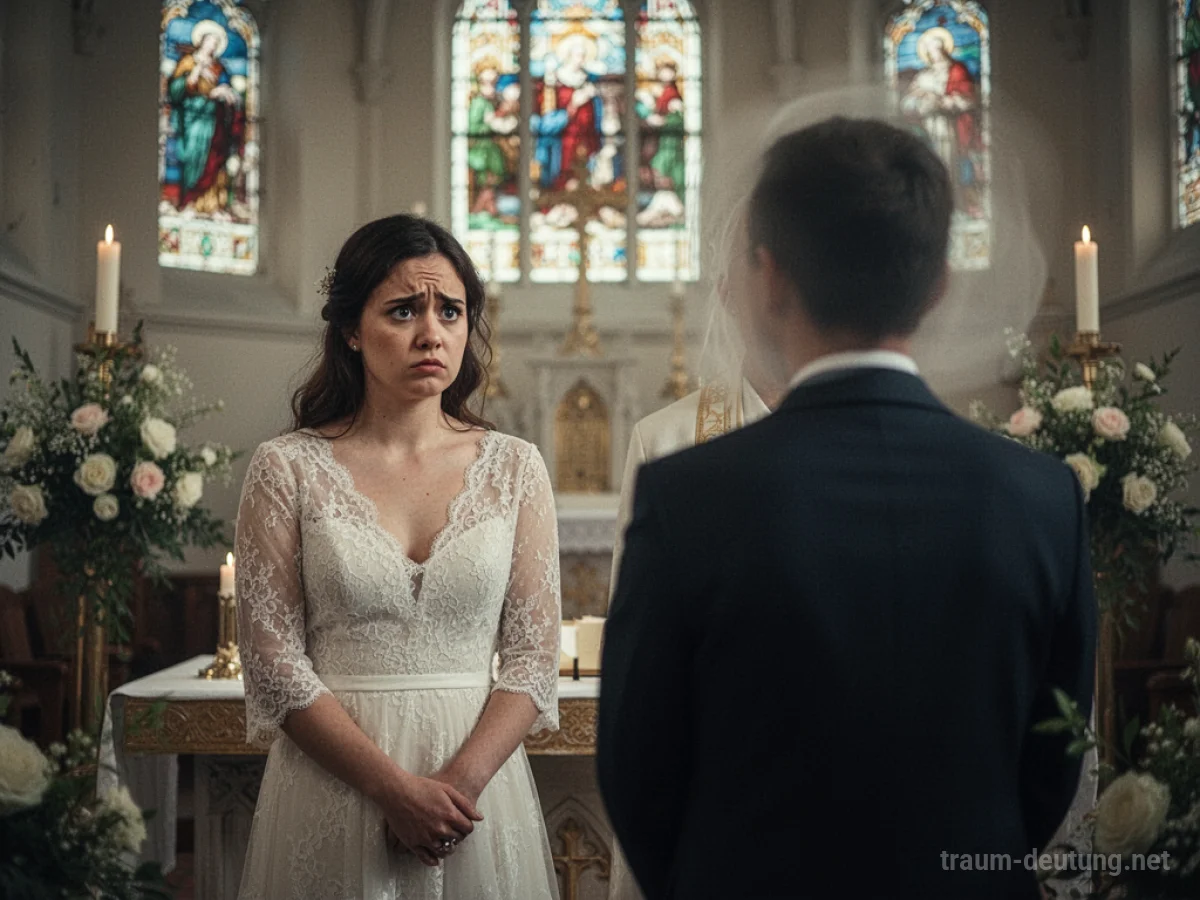 Ein Paar am Altar, eine Person wirkt unsicher bei der Hochzeit.