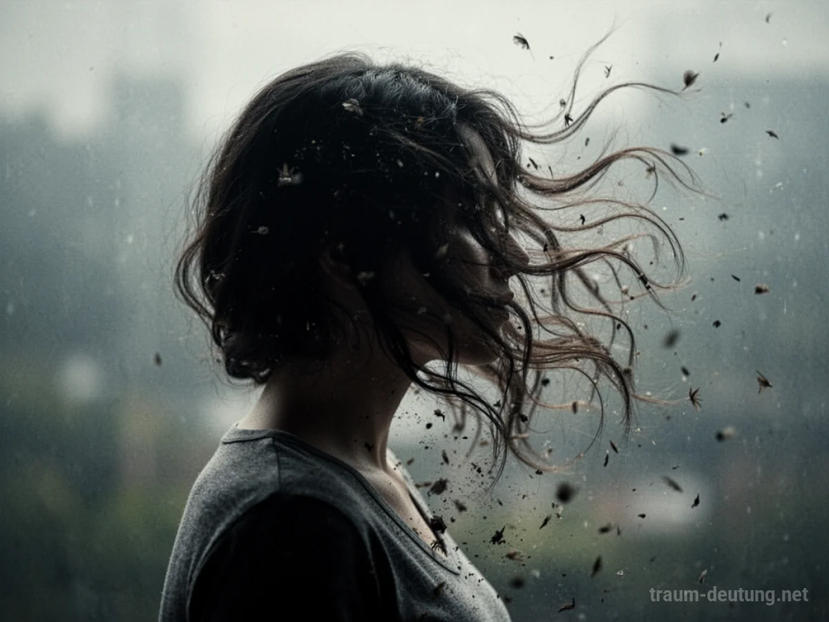 Silhouette einer Person, bei der Haarsträhnen abfallen