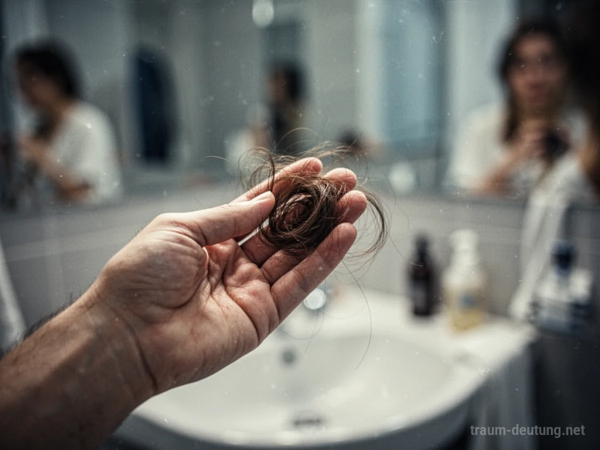 Hand hält ein Büschel ausgefallener Haare im Traum