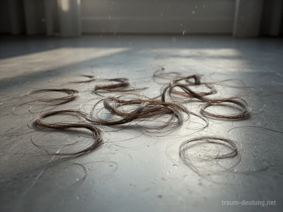 Verstreute Haare auf einem Holzboden, die auf einen Verlust hindeuten.