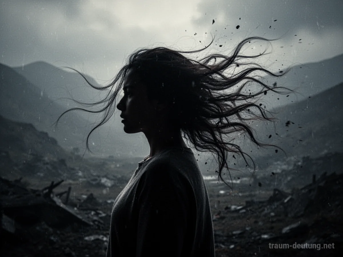 Silhouette einer Person, aus der Haare fallen, vor einem dunklen Hintergrund