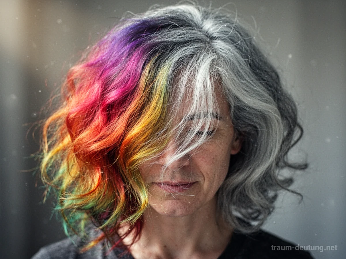 Haare, die ihre Farbe verlieren, von bunt zu grau werdend.