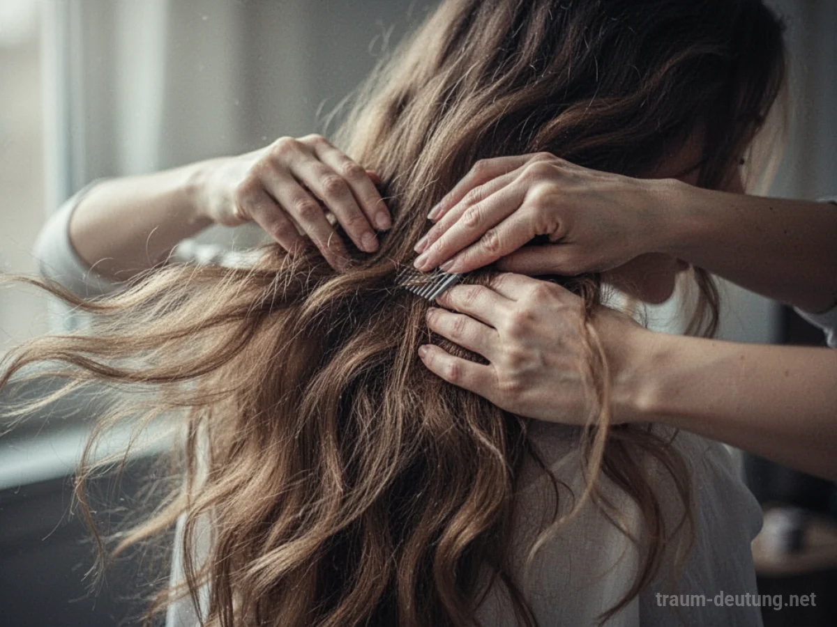 Hände kämmen lange, fließende Haare.