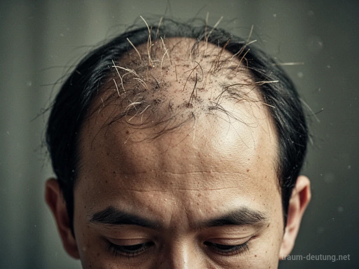 Kopf einer Person mit spärlichem Haar, bei dem einzelne Strähnen nicht mehr wachsen.