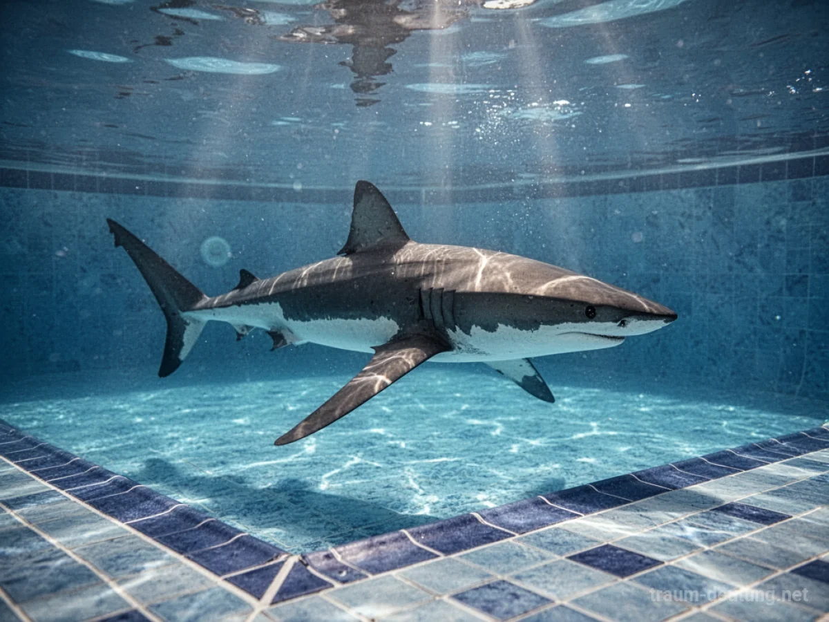 Hai schwimmt in einem blauen Schwimmbecken