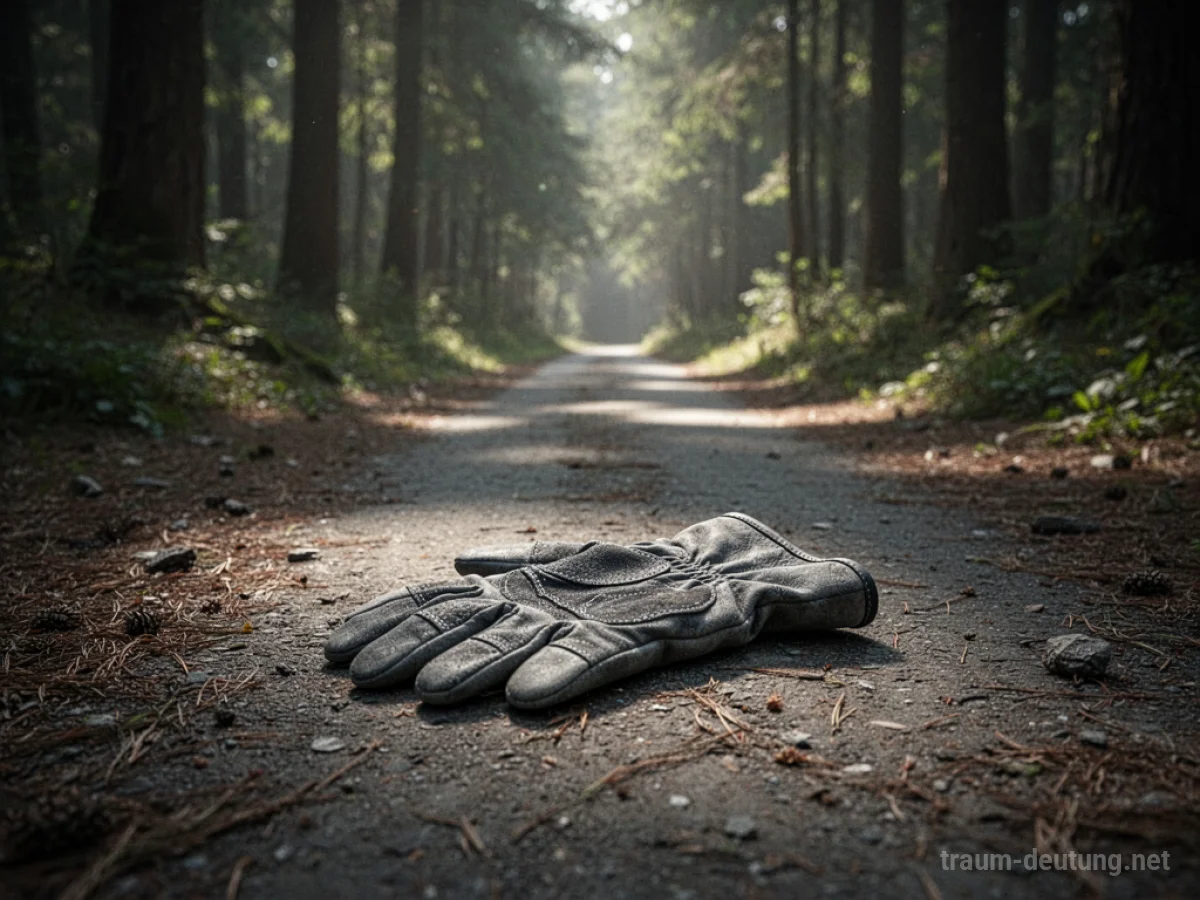 Ein einzelner Handschuh liegt auf einem Waldweg im Sonnenlicht.