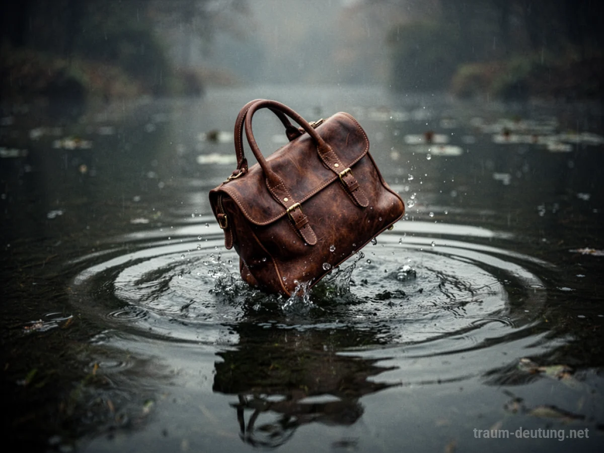 Handtasche fällt ins trübe Wasser, Symbold für Verlust.