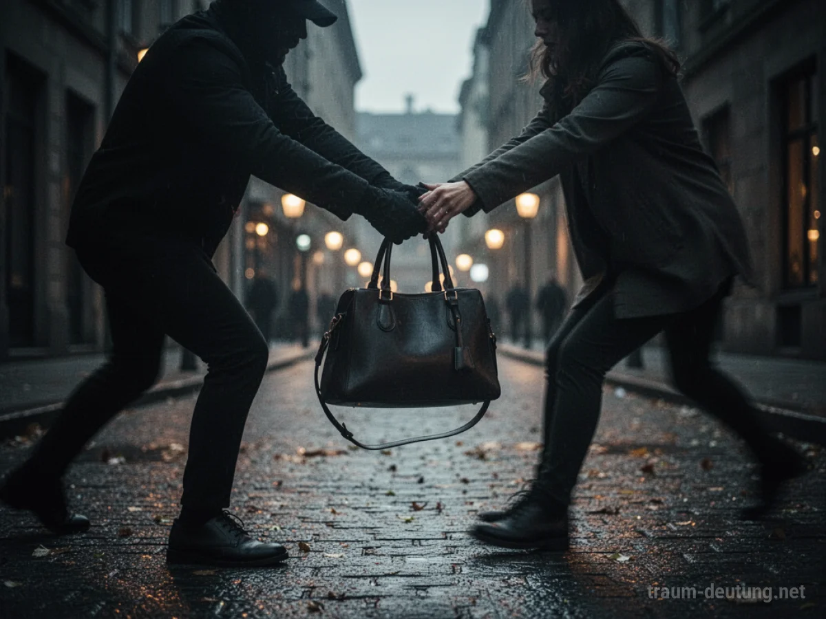 Eine Person, der im Traum die Handtasche entrissen wird