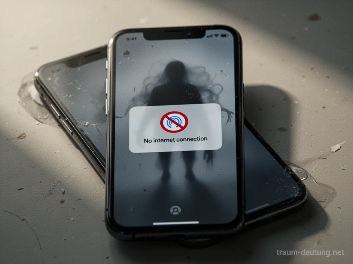 Smartphone mit Fehlermeldung 'Keine Internetverbindung' vor unscharfem Hintergrund