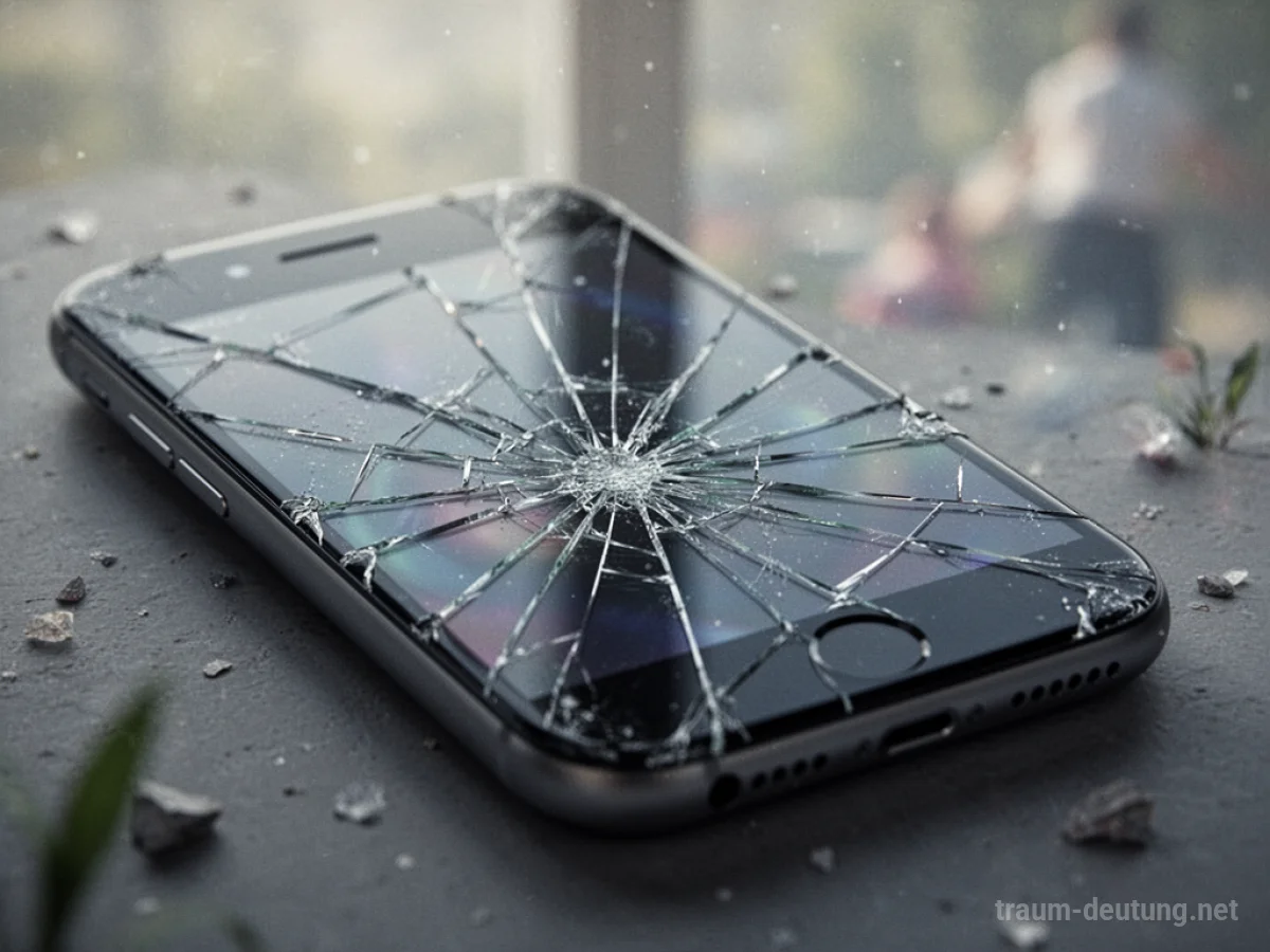 Ein gesprungenes Handy-Display mit unscharfem Hintergrund.