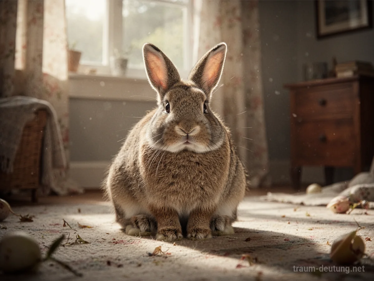 Ein Hase sitzt ruhig in einem hellen, gemütlichen Zimmer.