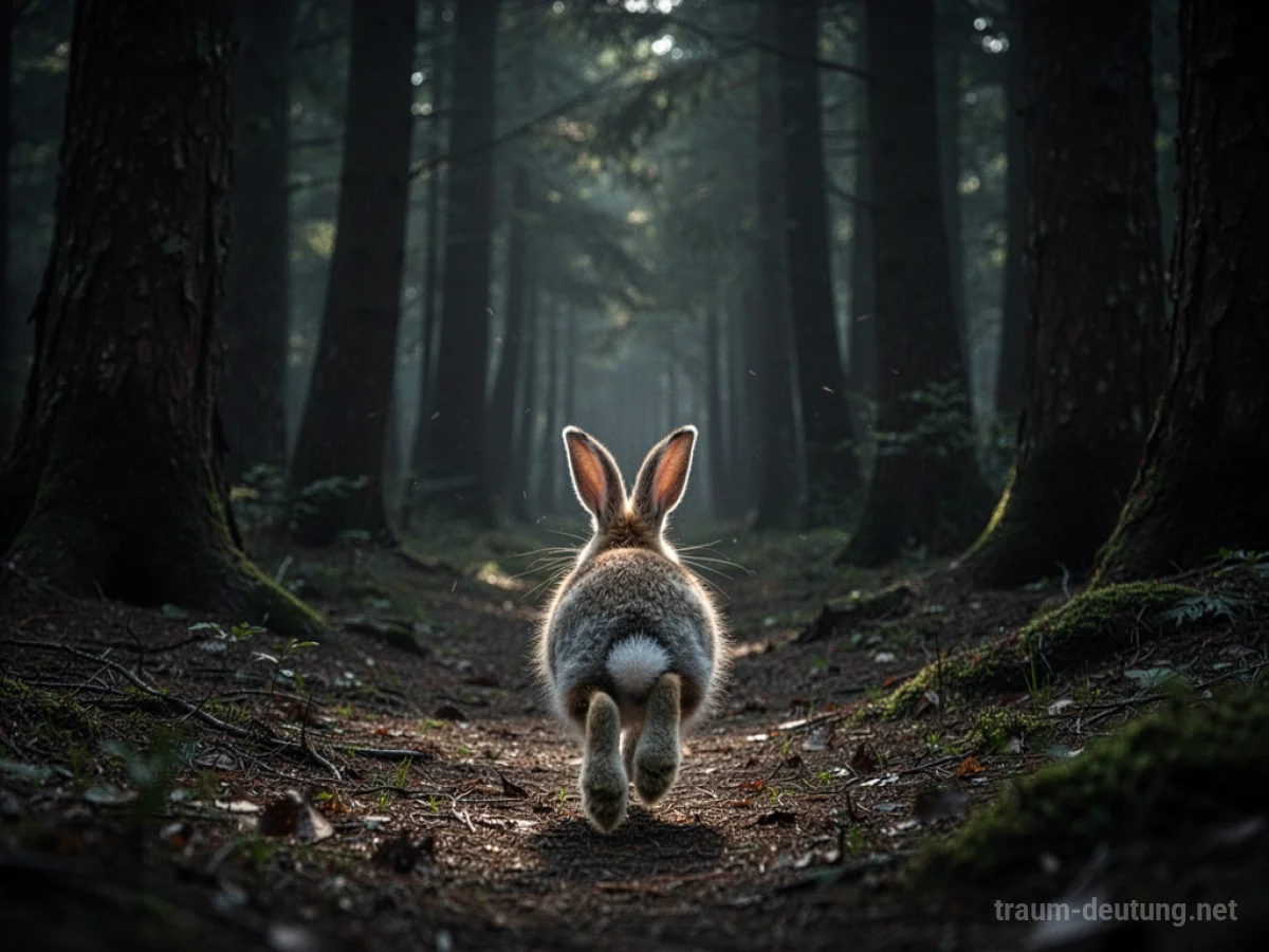 Ein Hase rennt im Traum davon in einen dunklen Wald