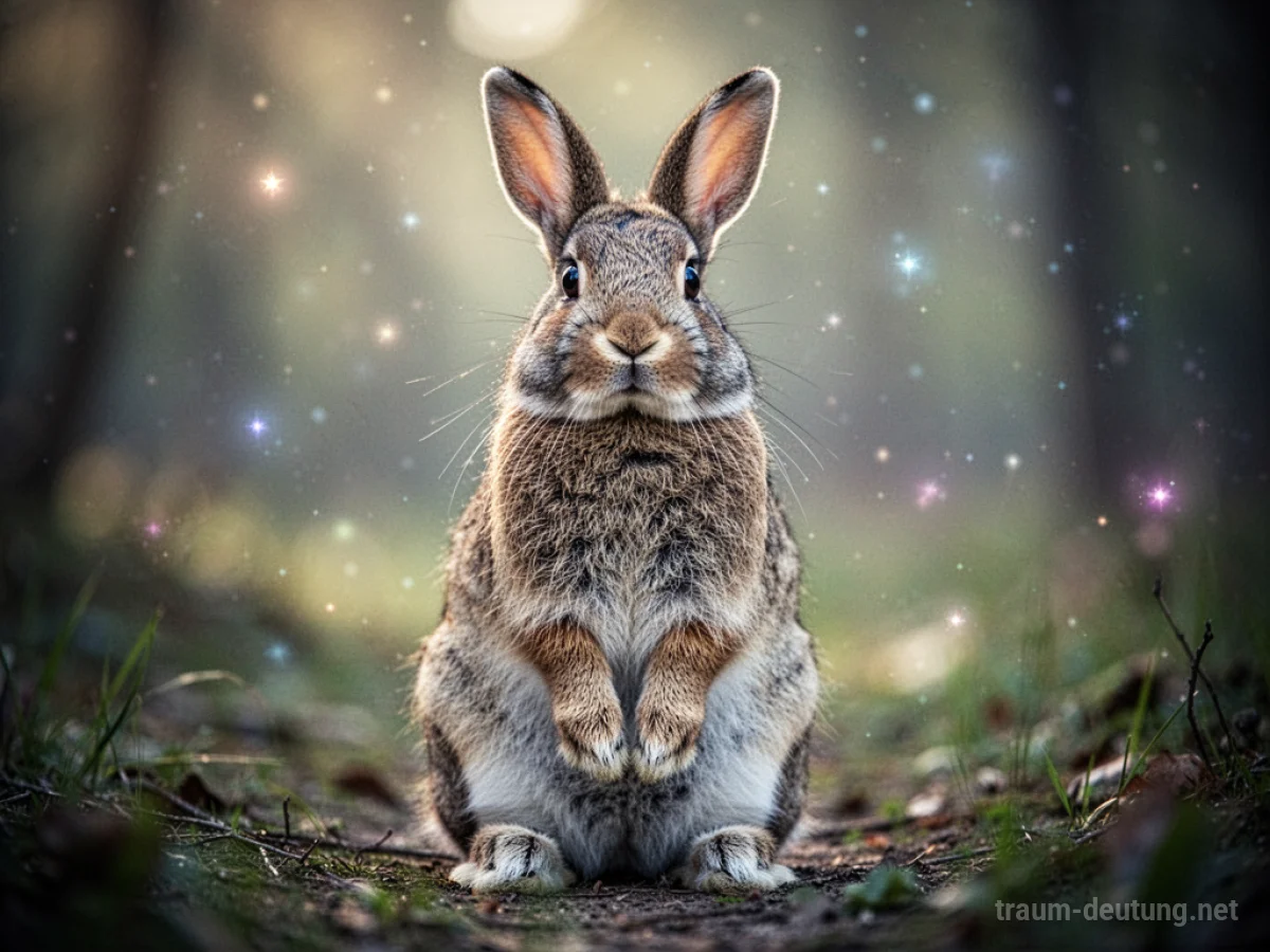 Ein Hase sitzt aufrecht und spricht zum Betrachter im Wald