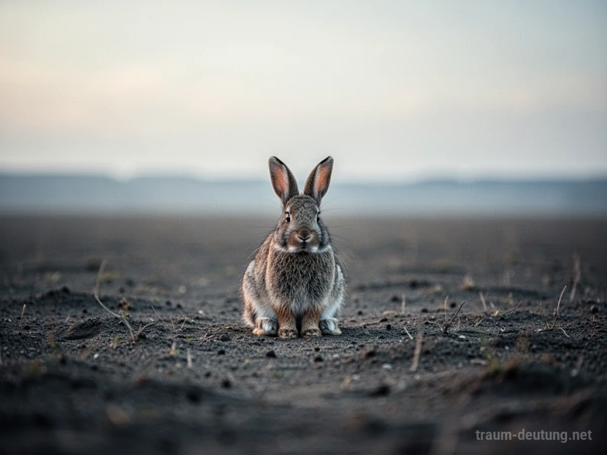 Ein kleiner Hase sucht verloren in einer weiten Landschaft.