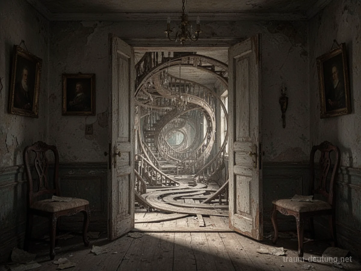 Innenansicht eines alten Hauses mit einem sichtbaren Labyrinthgang.