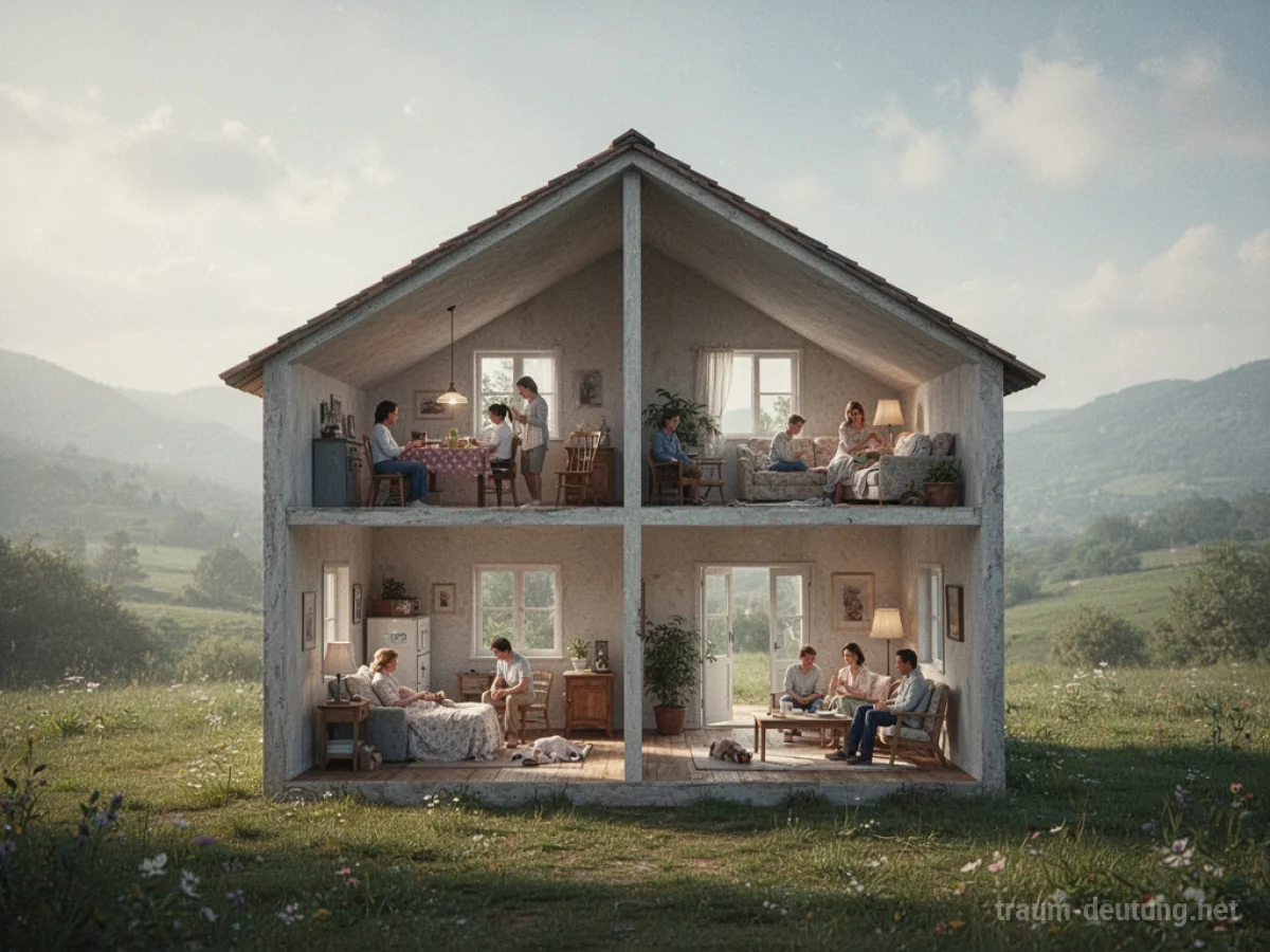 Stilisierte Darstellung eines Hauses ohne Wände, das Einblicke in den Wohnbereich gewährt.
