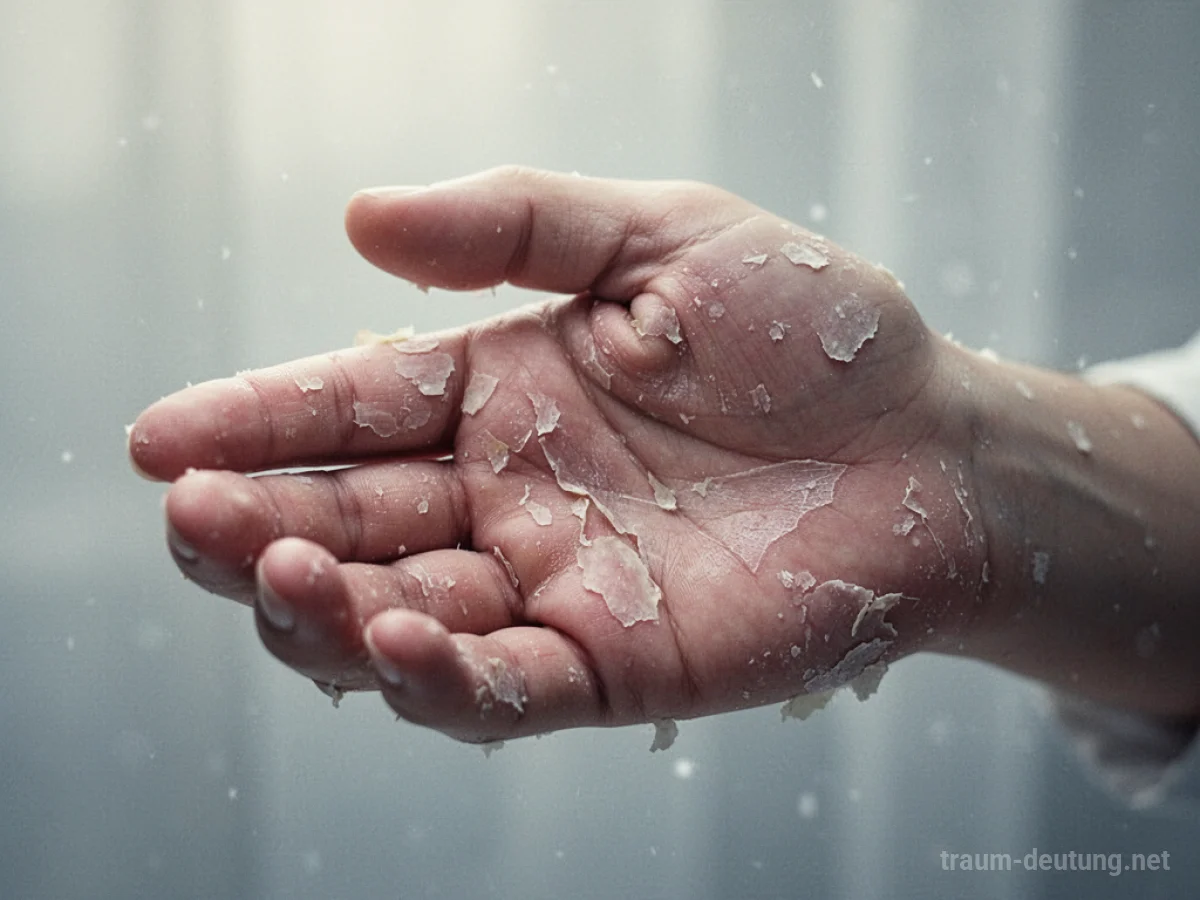 Hand mit sich schälender Haut, die eine neue Schicht freilegt