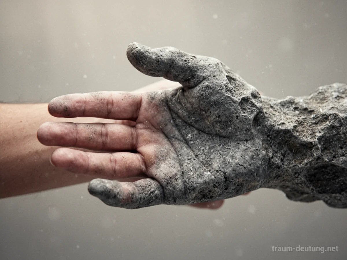 Eine menschliche Hand, deren Haut sich in Stein verwandelt.