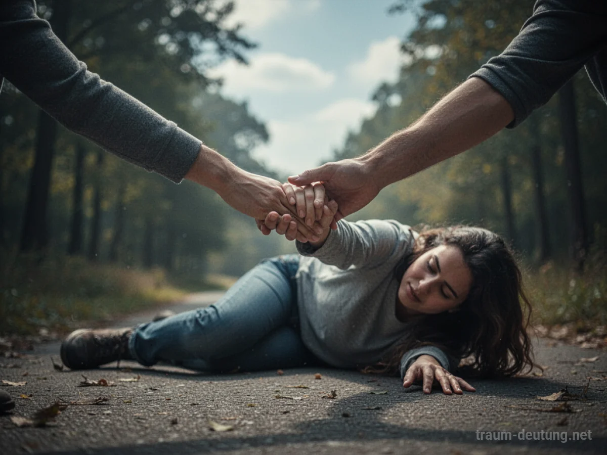 Hand hilft gefallener Person auf einem Weg