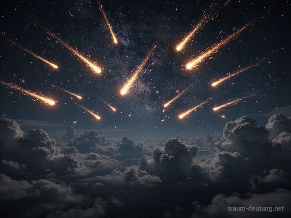Nachtlicher Himmel voller leuchtender Feuerkugeln