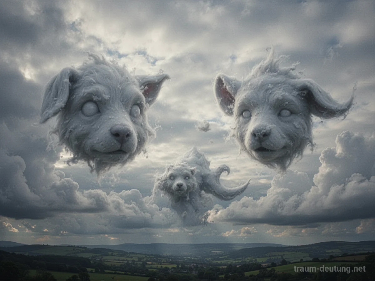 Ein Himmel voller Wolken, die wie Bilder geformt sind.