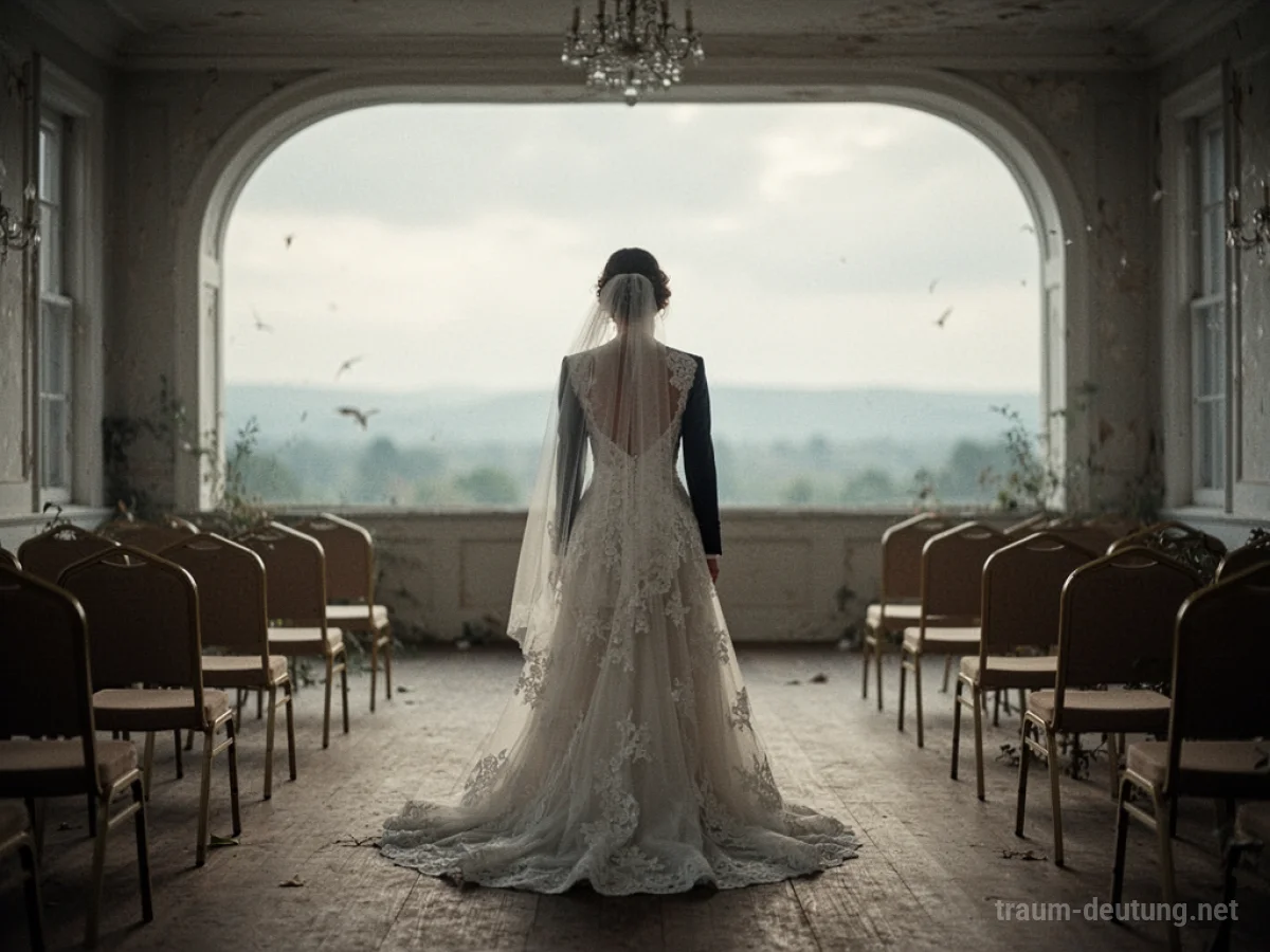 Alleinstehende Person in Hochzeitskleidung in leerer Location