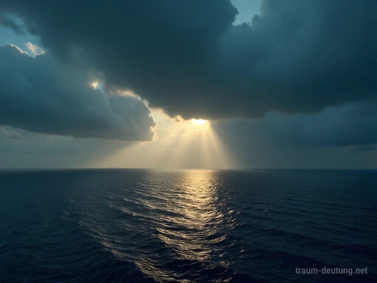 Ein heller Hoffnungsschimmer am Horizont über ruhigem Wasser.