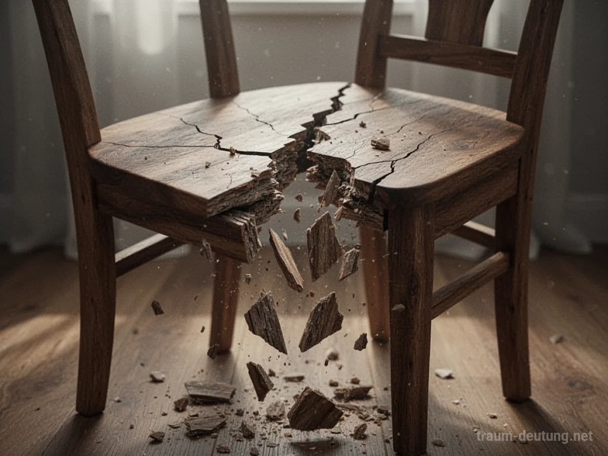 Ein Holztisch zerbricht in der Mitte, wobei Teile herunterfallen.