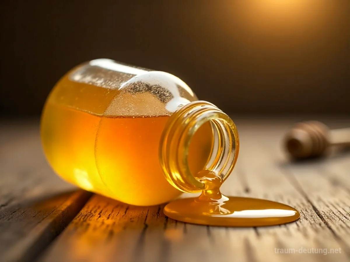 Goldener Honig verschüttet auf einem Holztisch
