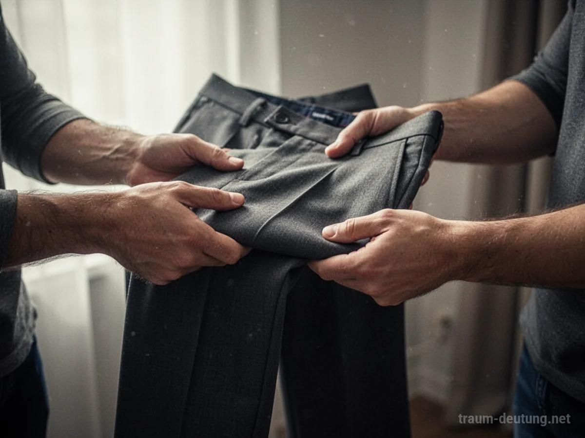 Eine neue Hose wird als Geschenk überreicht.