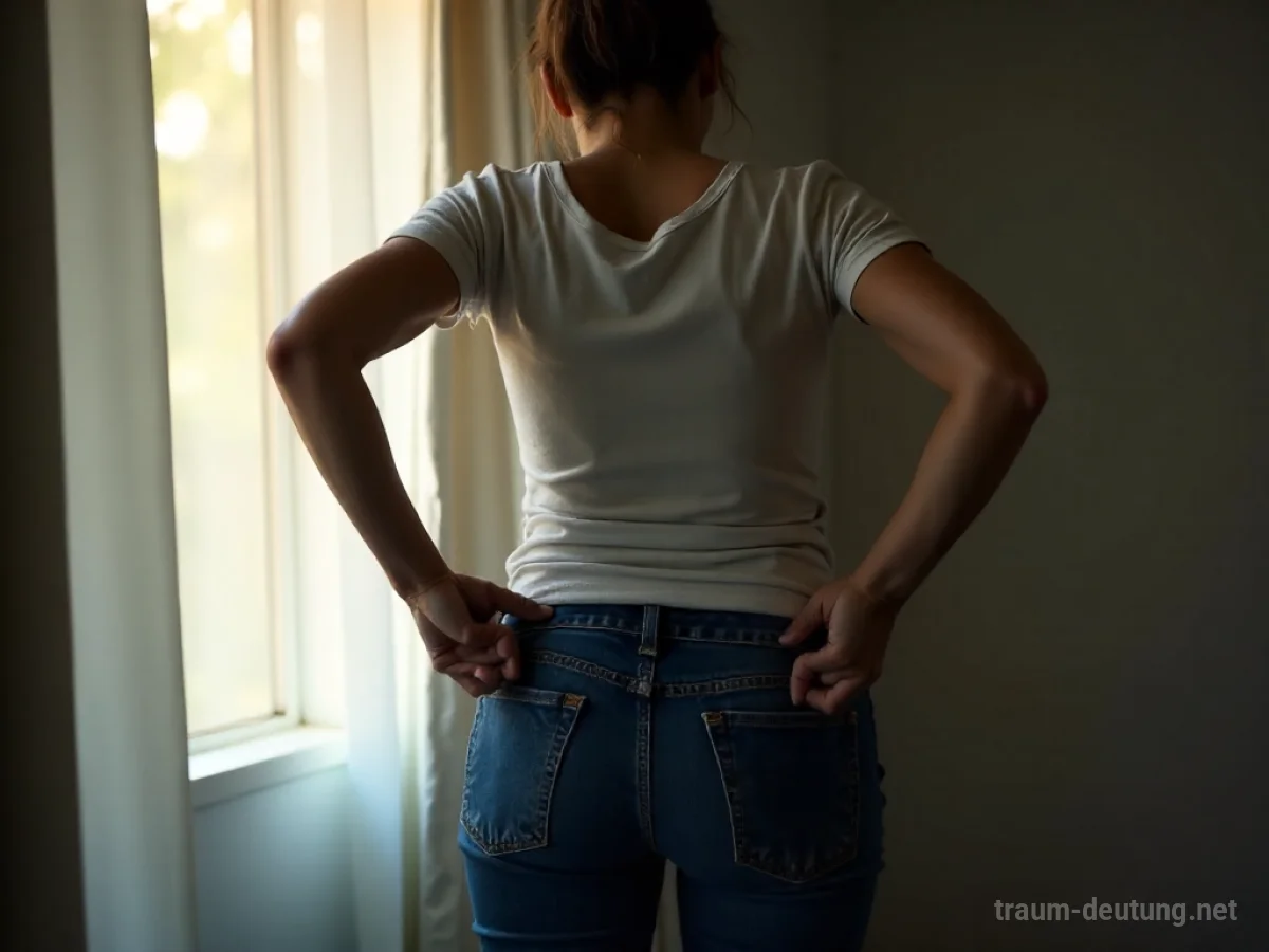 Eine Person versucht, eine zu kleine Hose anzuziehen.