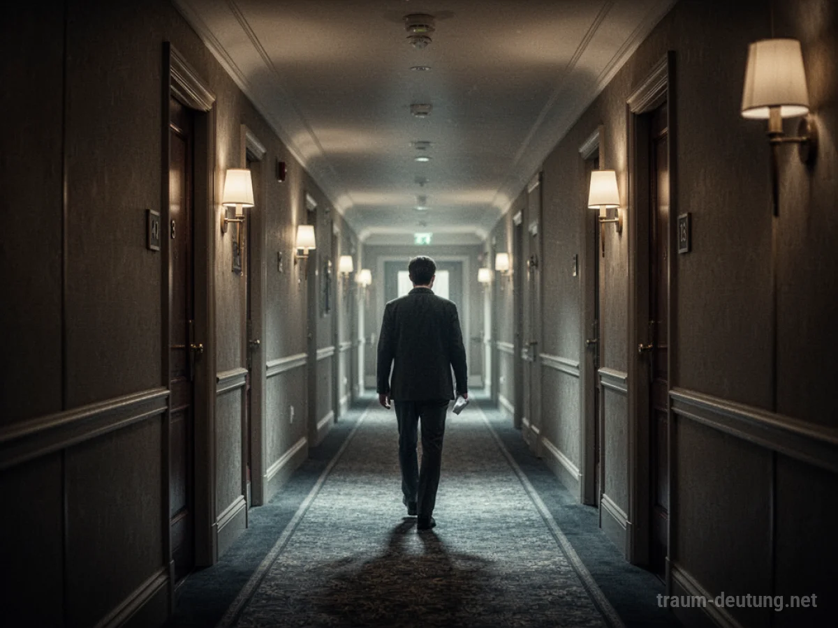 Eine Person sucht in einem Hotelgang nach einer Zimmernummer.