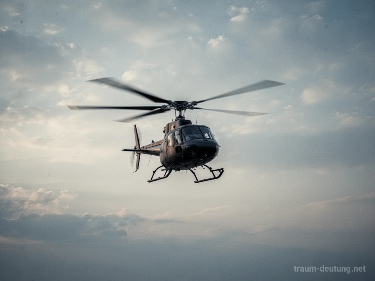 Ein einsamer Hubschrauber ohne erkennbaren Piloten schwebt über einer weiten, menschenleeren Landschaft.