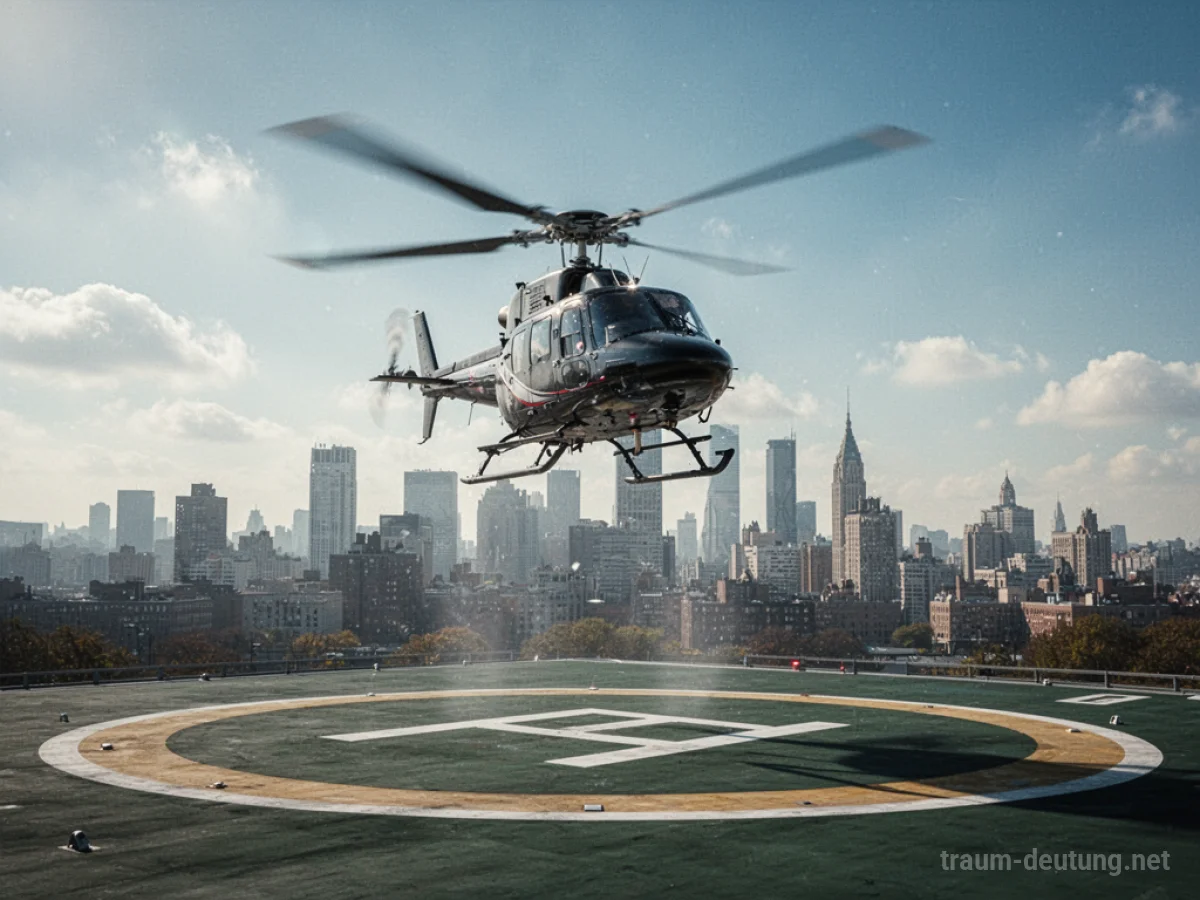 Ein Hubschrauber hebt vom Boden ab in den Himmel.