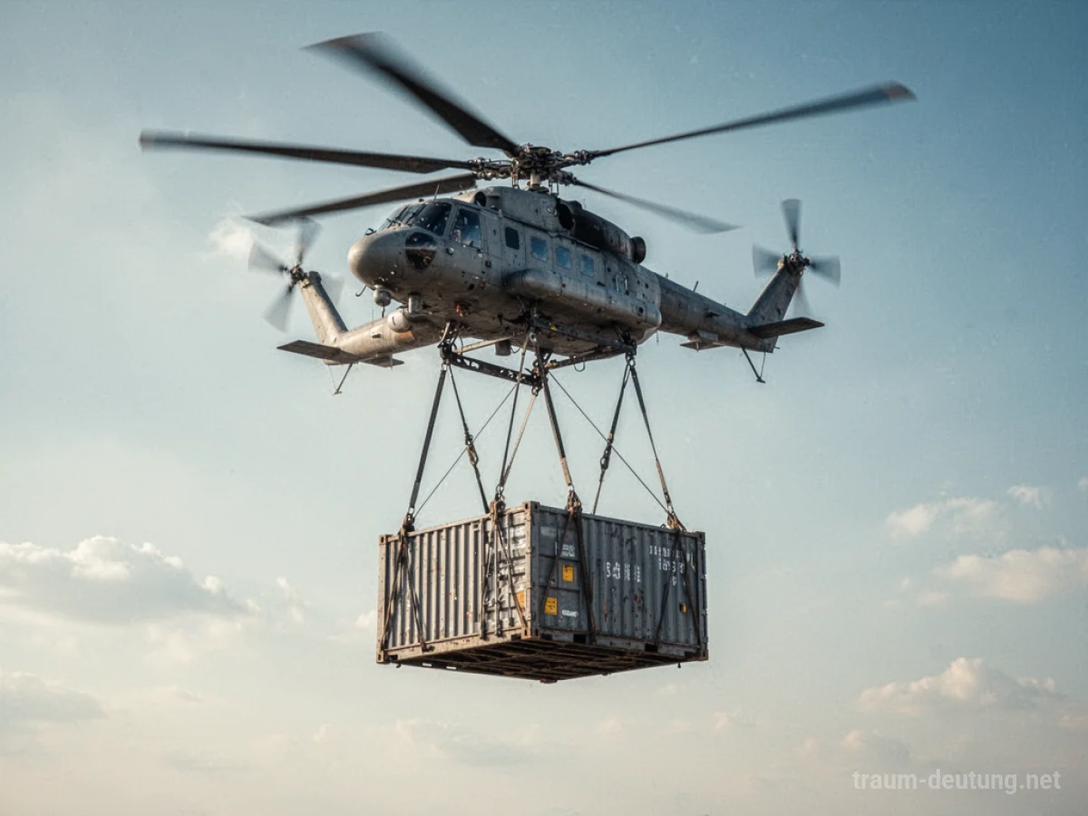 Hubschrauber hebt eine schwere Last im Tageslicht