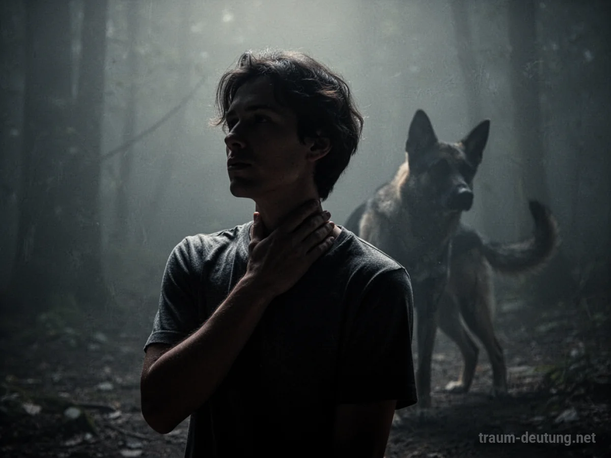 Schatten eines Hundes bedroht den Hals einer Person