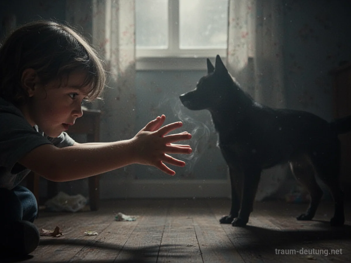 Schatten eines Hundes, der sich einem Kind nähert, um es zu beißen.