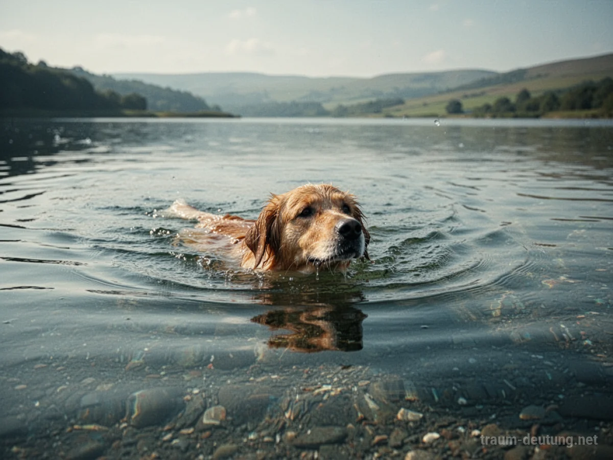 Ein Hund schwimmt friedlich in klarem Wasser.