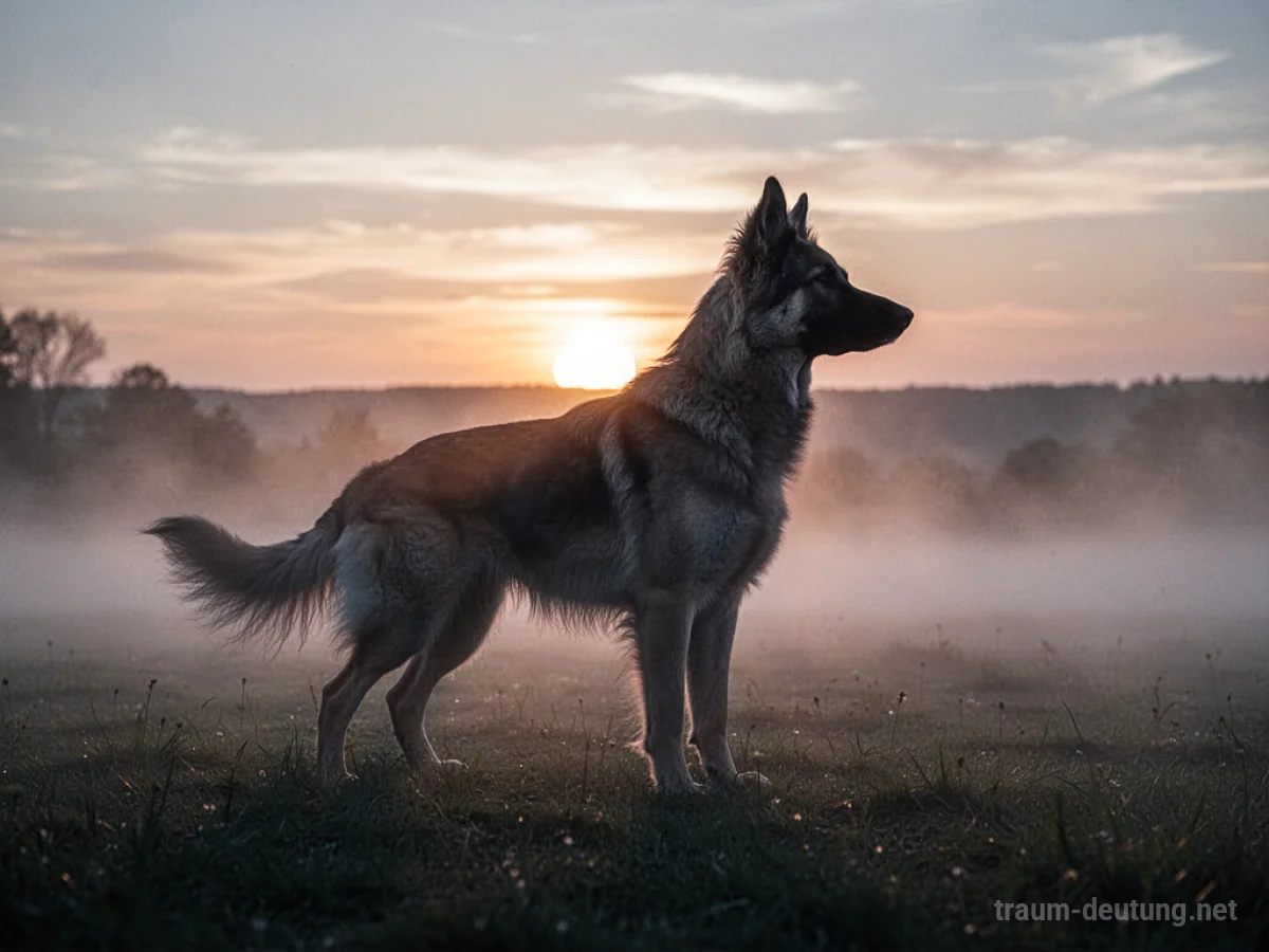 Hundesilhouette löst sich im Nebel auf