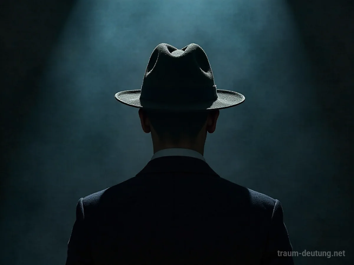 Eine Person trägt einen Hut, die Silhouette ist im Halbdunkel sichtbar.