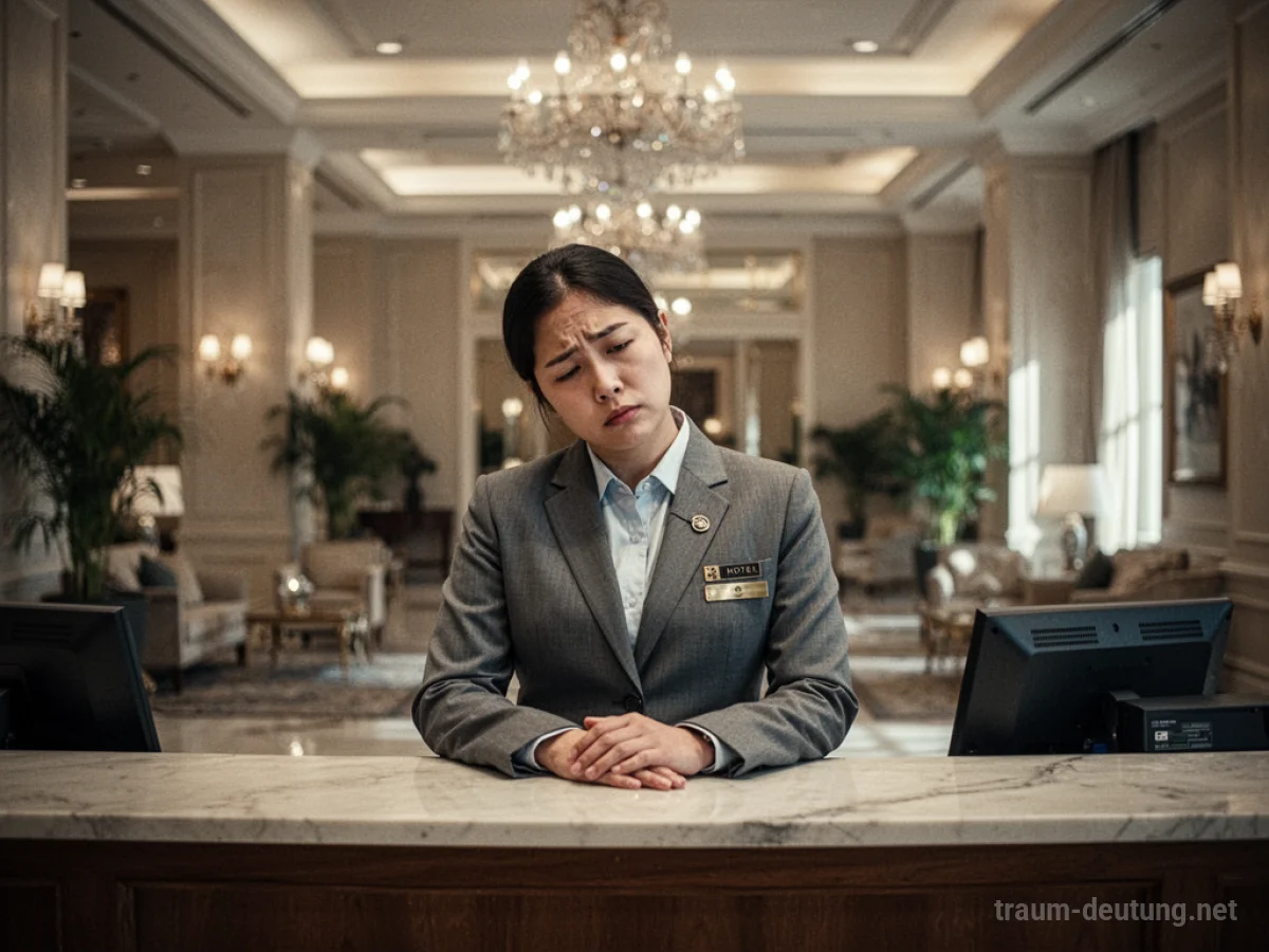 Person in Hoteluniform hinter einer Rezeption