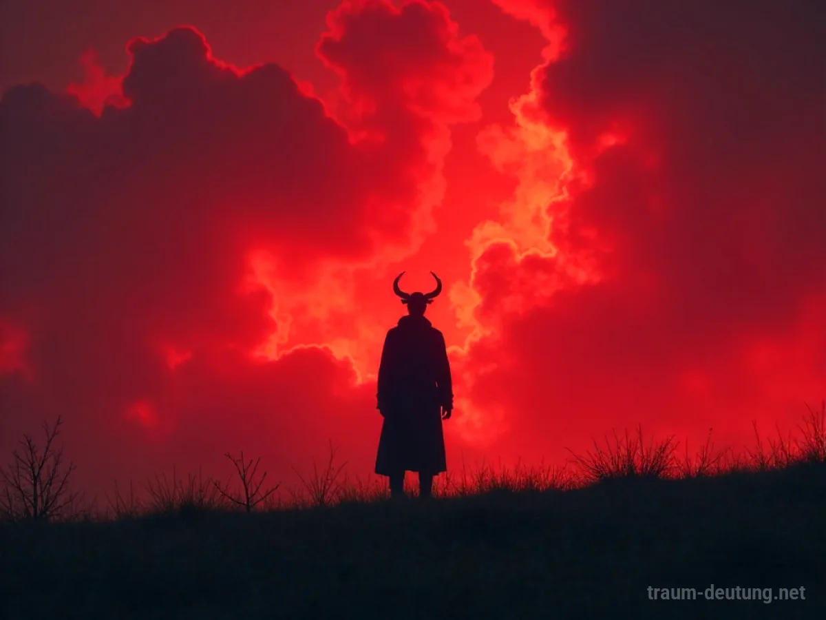Silhouette eines Teufels in einer feurigen Höllenlandschaft