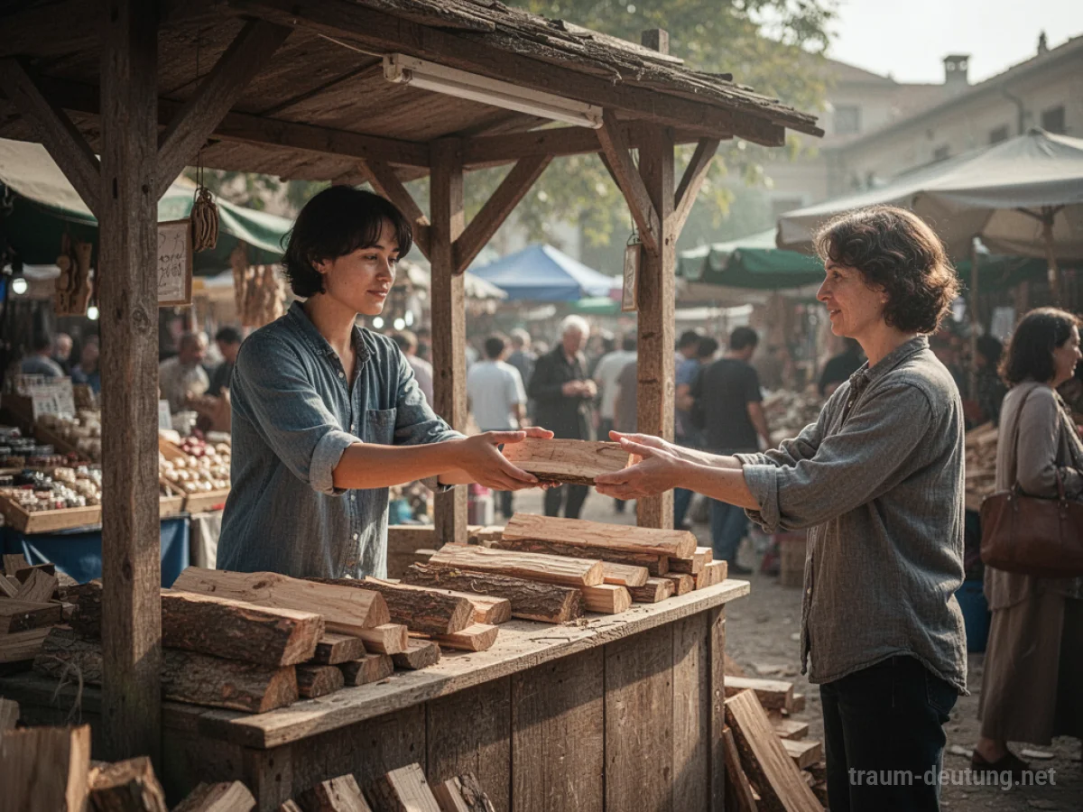 Person verkauft Holz auf einem Markt