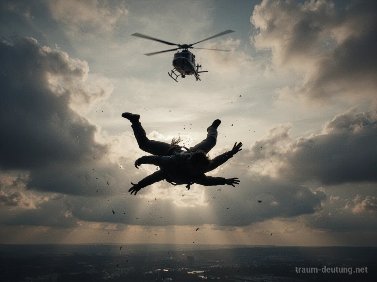 Silhouetten-Figur fällt aus einem Hubschrauber