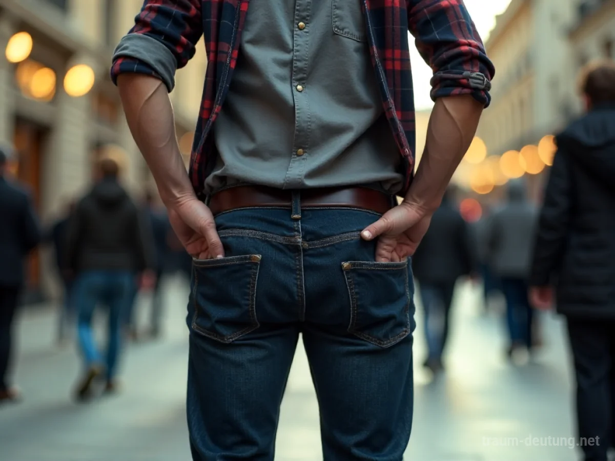 Eine Person, der im Traum von unsichtbaren Händen die Hose heruntergezogen wird.